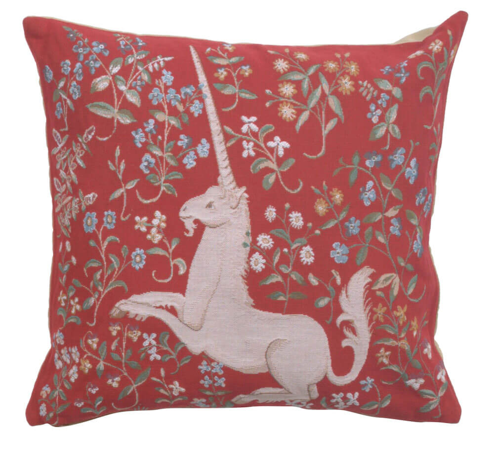 Licorne Fleuri Red French Pillow Cover 