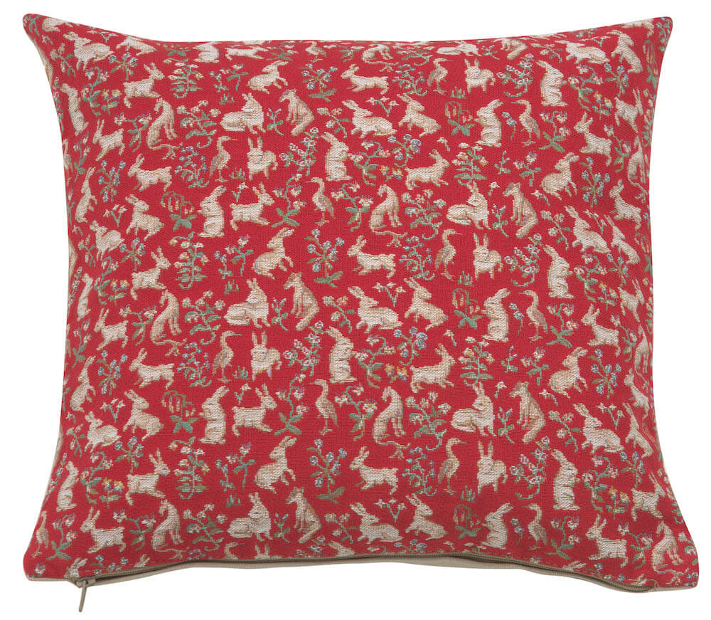 Mille Fleurs and Little Animals Red French Pillow Cover 