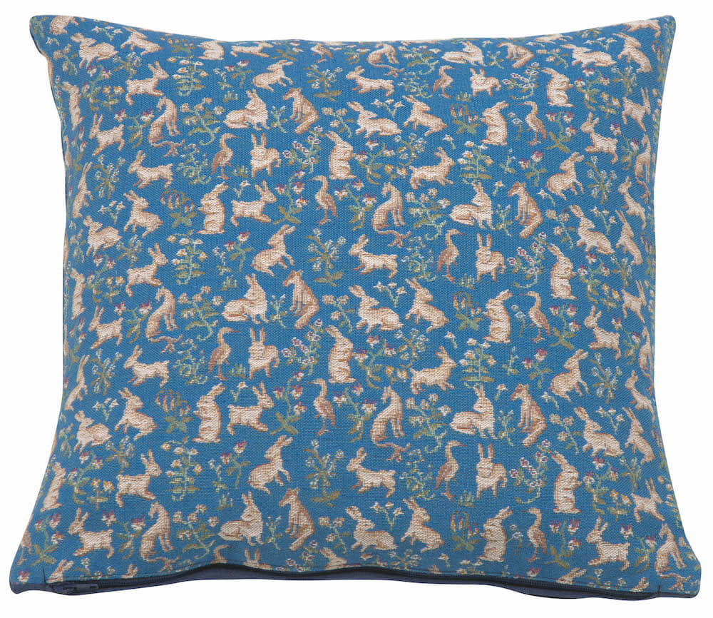 Mille Fleurs and Little Animals Blue French Pillow Cover 
