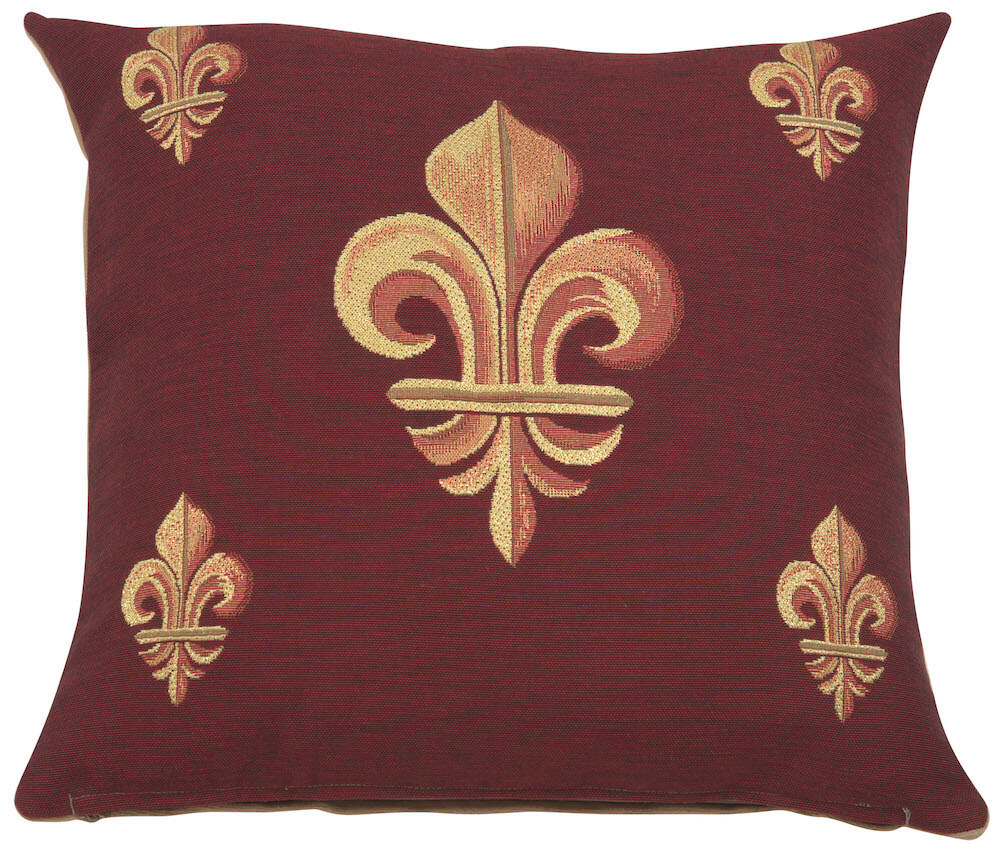 Five Fleur de Lys Red French Pillow Cover 