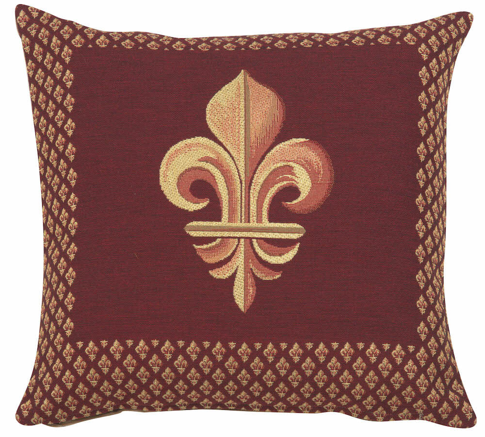 Framed Fleur de Lys Red French Pillow Cover 