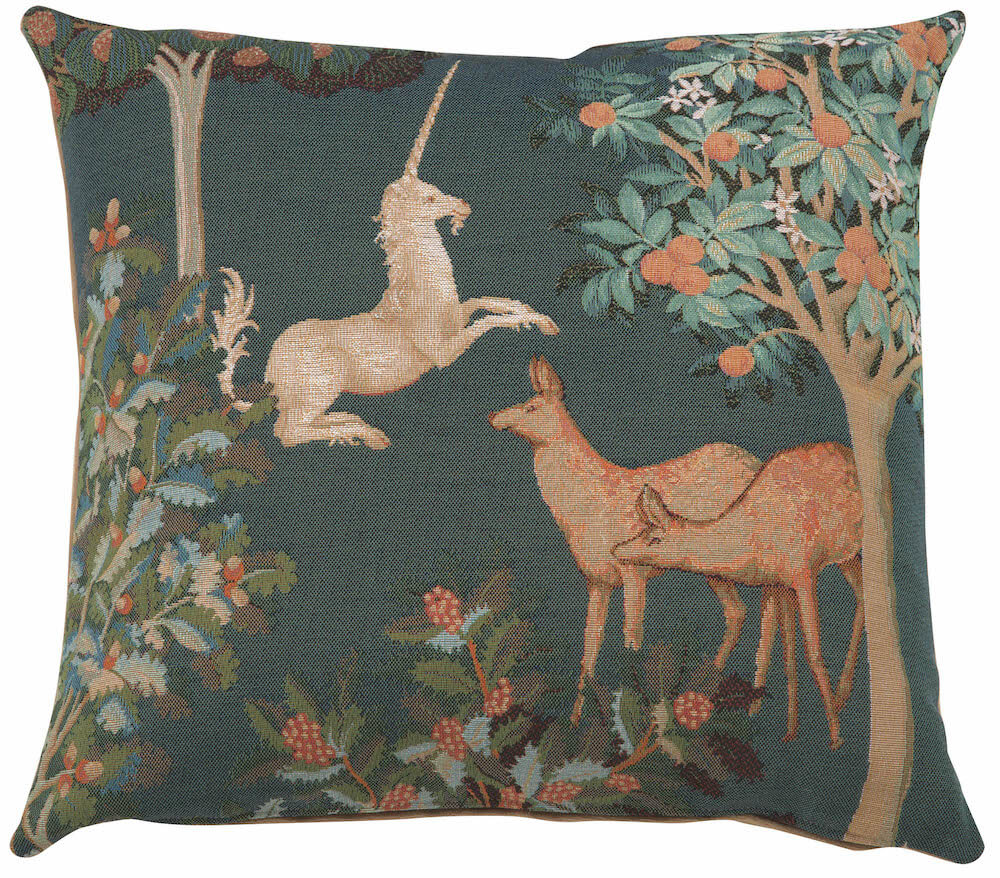 Unicorn and Does Forest Blue French Pillow Cover 