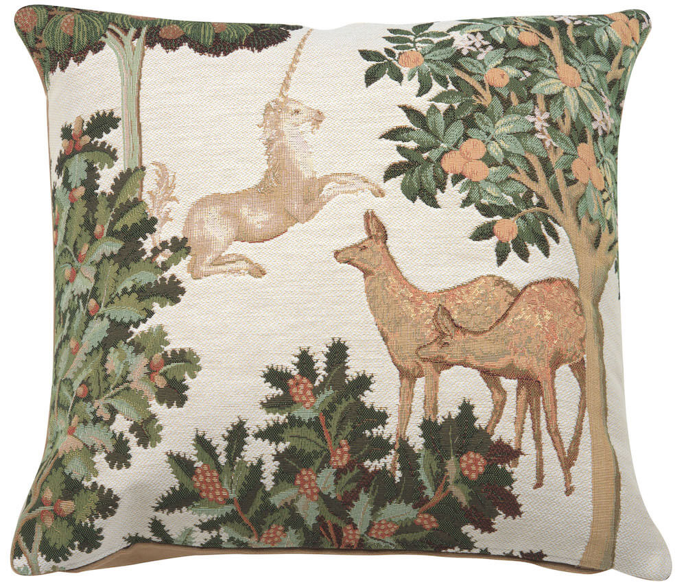 Unicorn and Does Forest White French Pillow Cover 