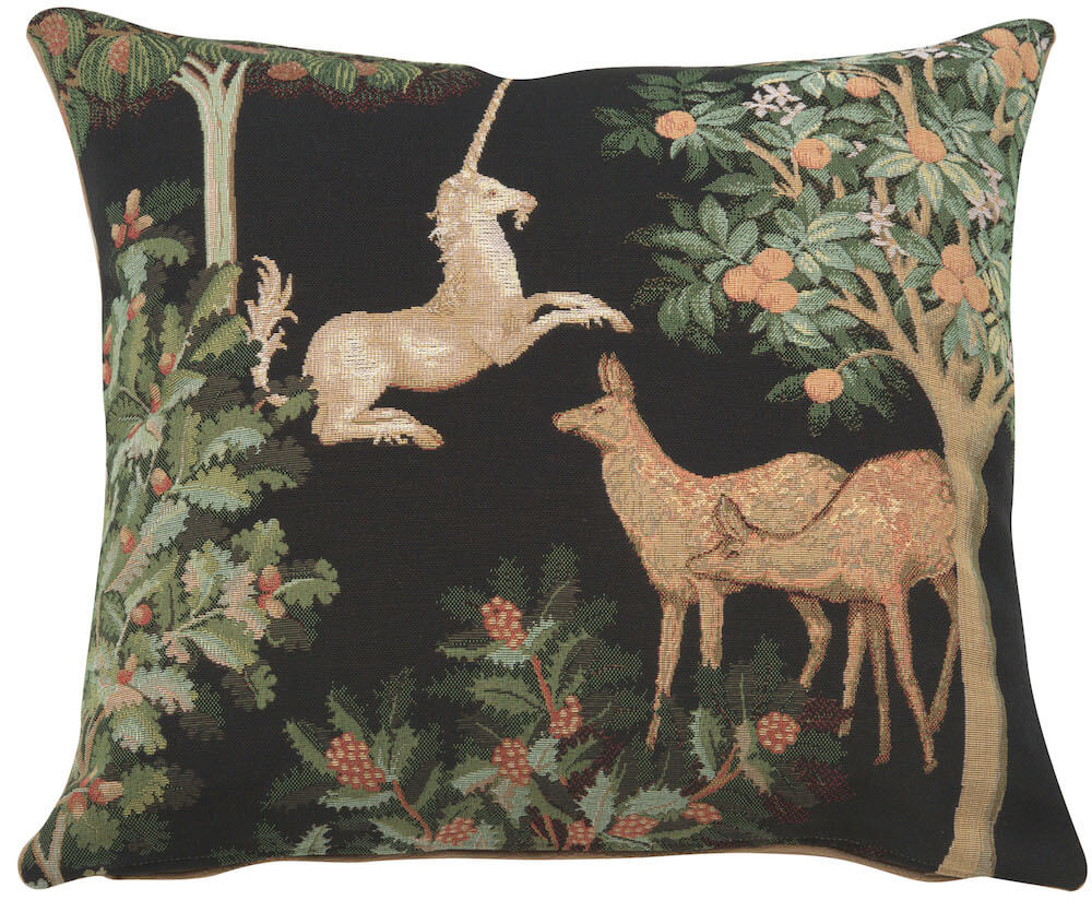 Unicorn and Does Forest Black French Pillow Cover 