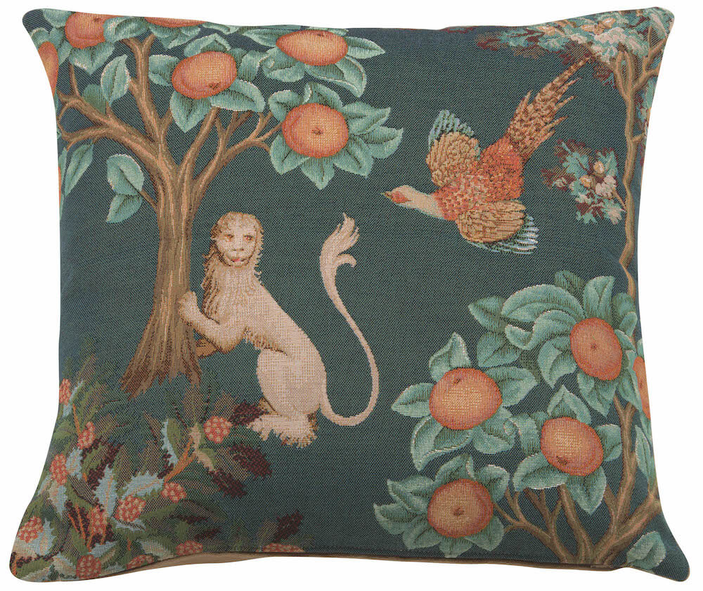 Lion and Pheasant Forest Blue French Pillow Cover 