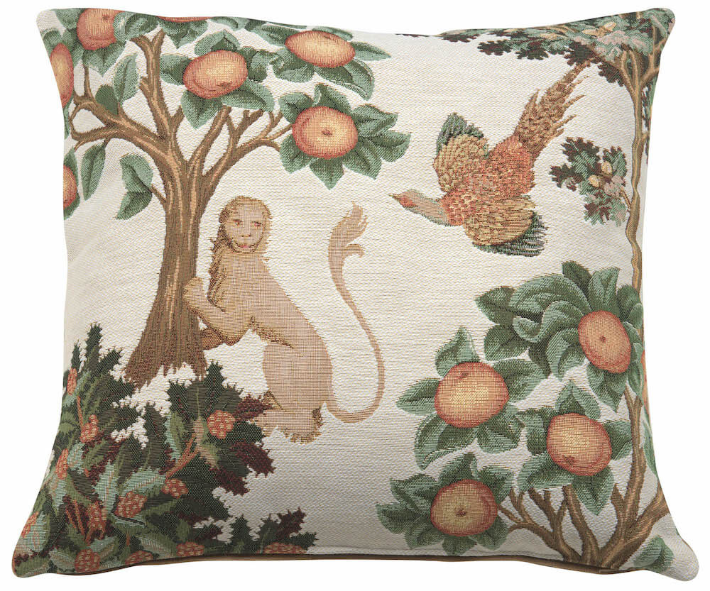 Lion and Pheasant Forest White French Pillow Cover 