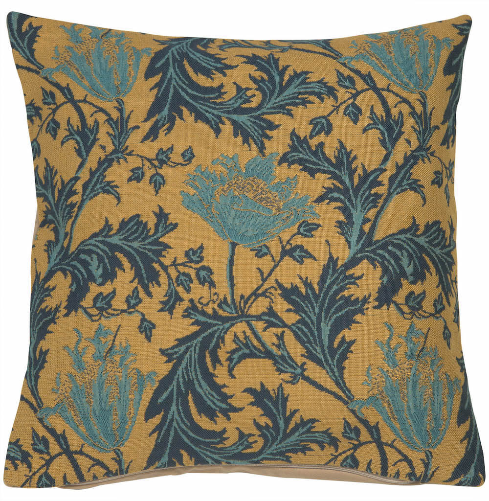 Anemone Blue Gold Pillow Cover 