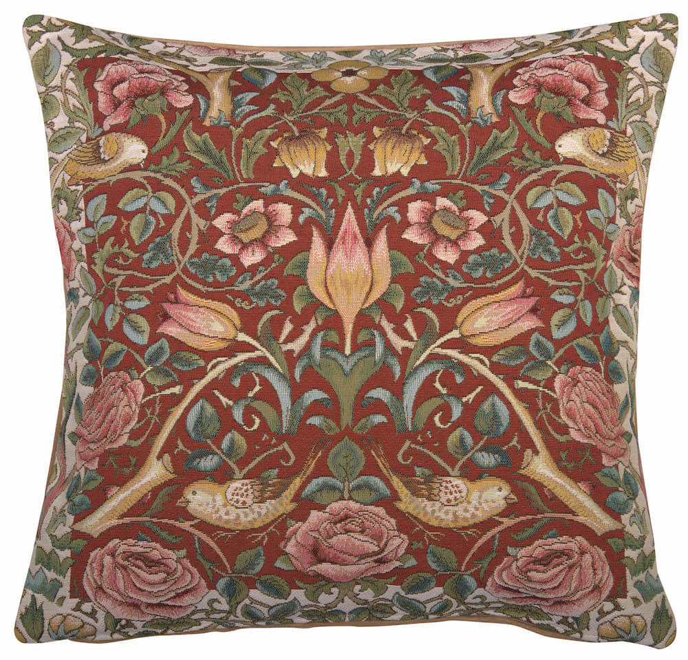 Roses and Birds Red French Pillow Cover 