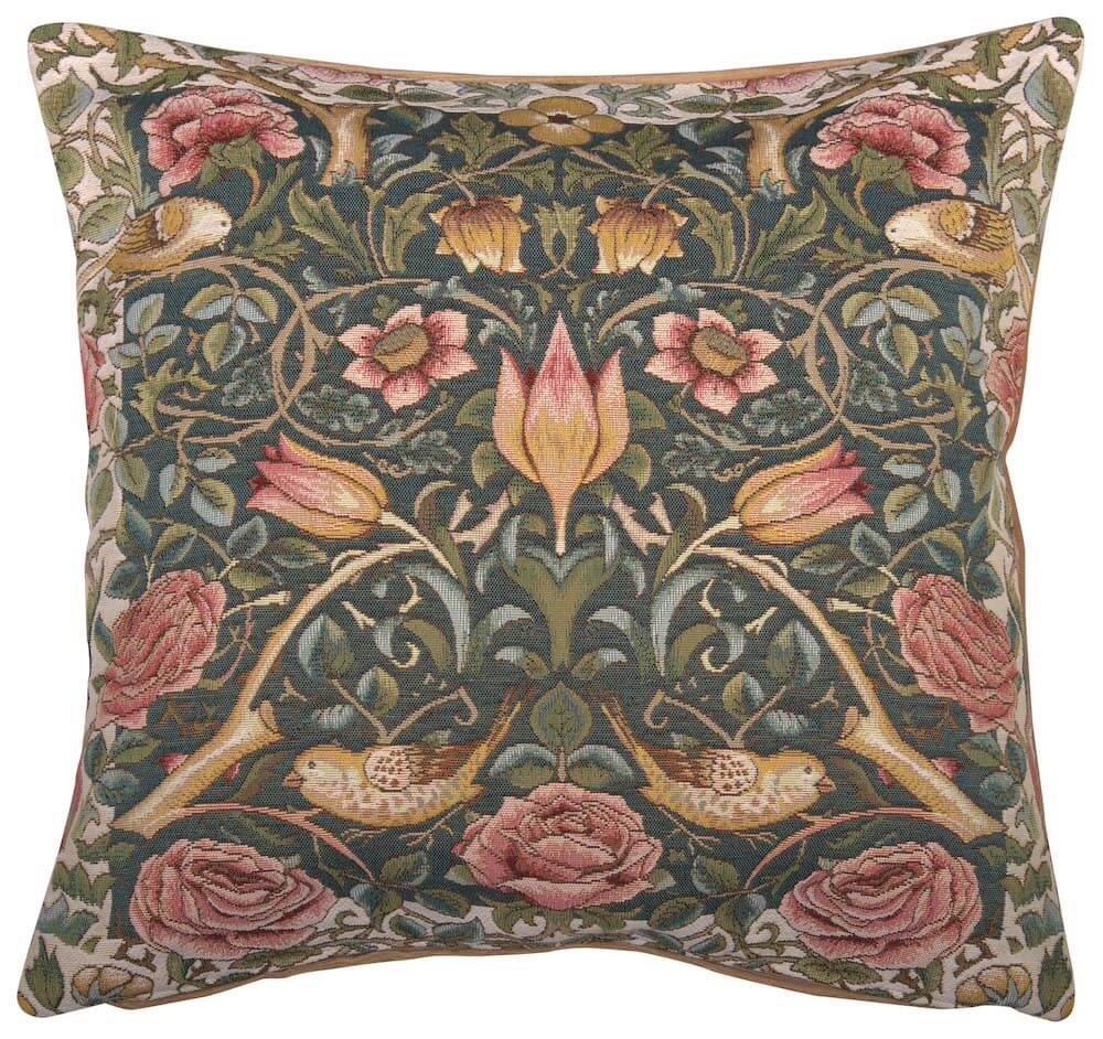 Roses and Birds Blue French Pillow Cover 