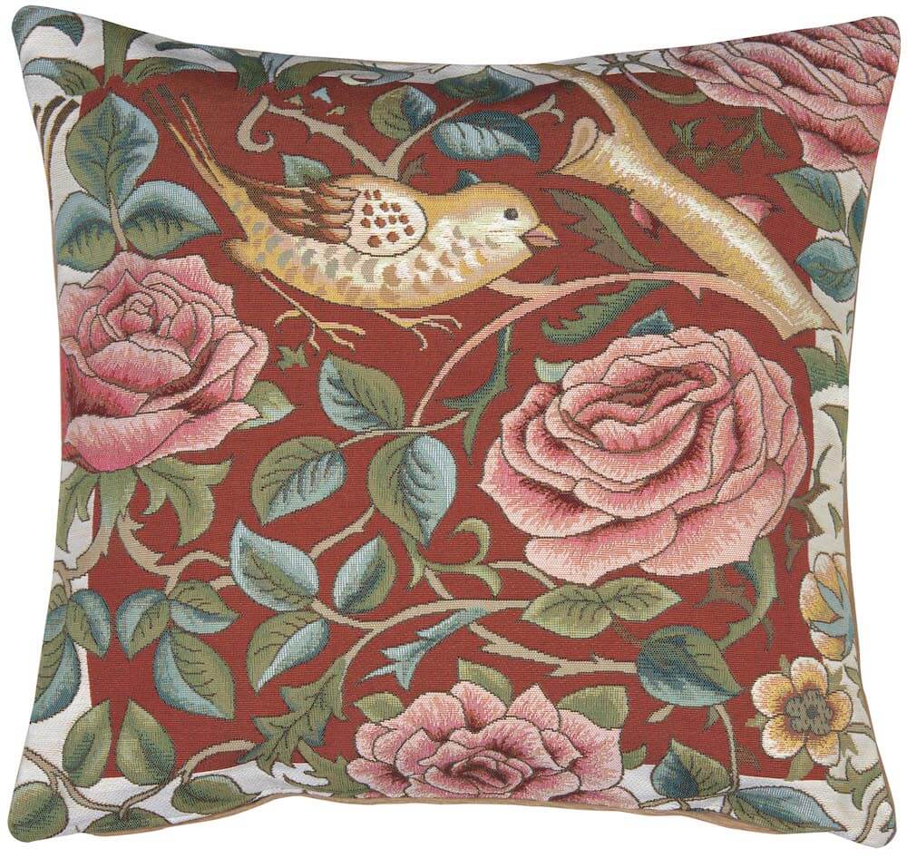 Bird and Roses Red French Pillow Cover 