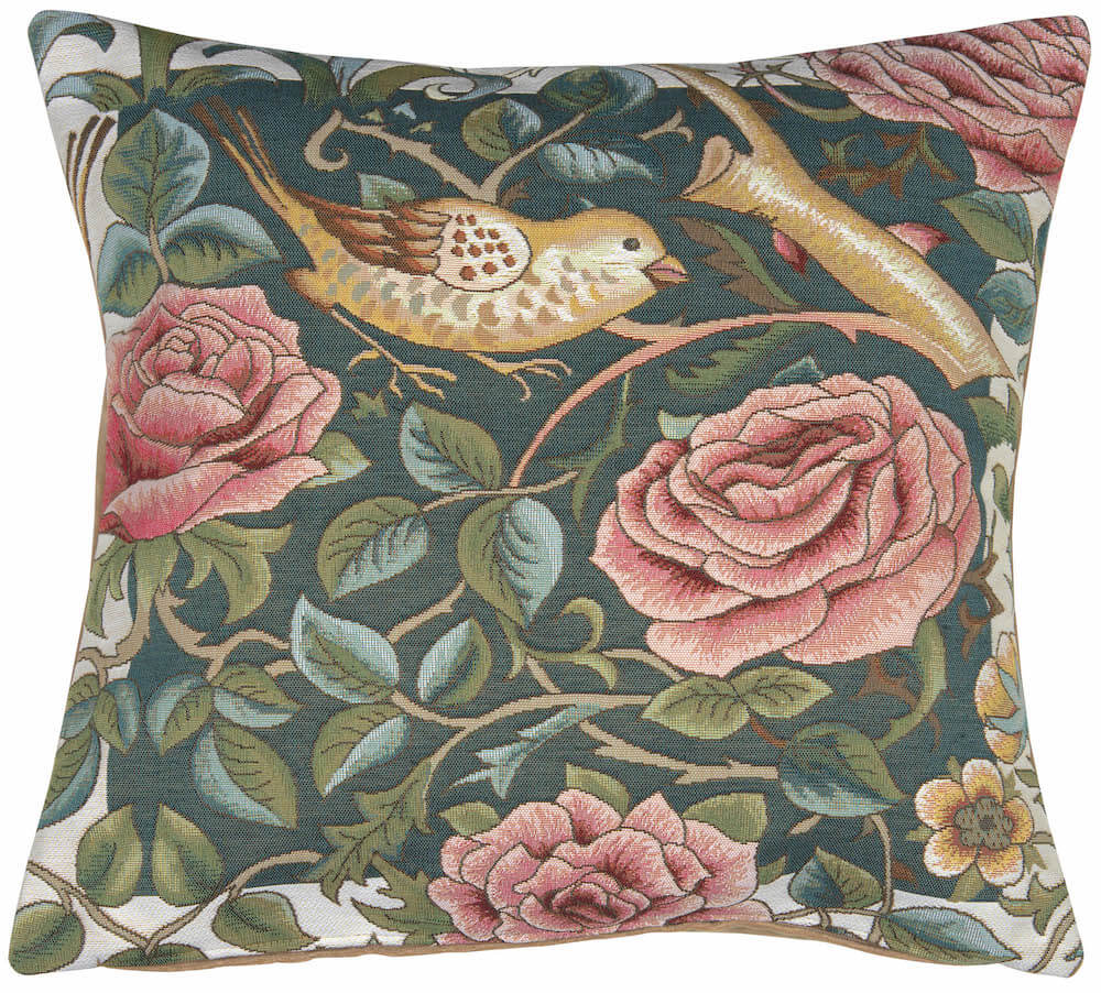 Bird and Roses Blue French Pillow Cover 