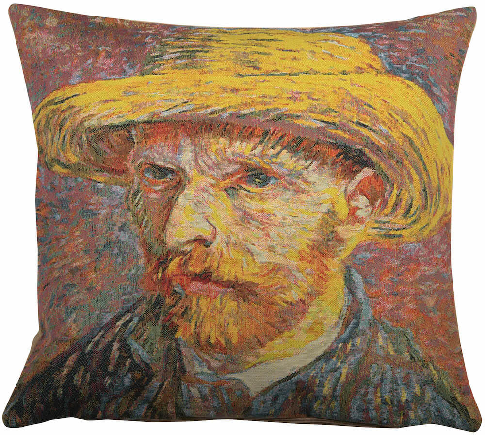 Van Goghs Self Portrait with Straw Hat Large European Pillow Cover 