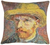 Van Goghs Self Portrait with Straw Hat Small European Pillow Cover 