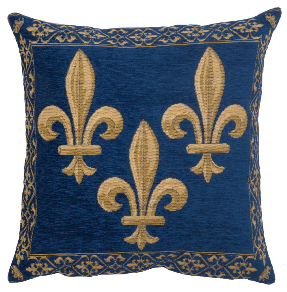 Fleur de Lys Blue II Velvet Background European Pillow Cover 