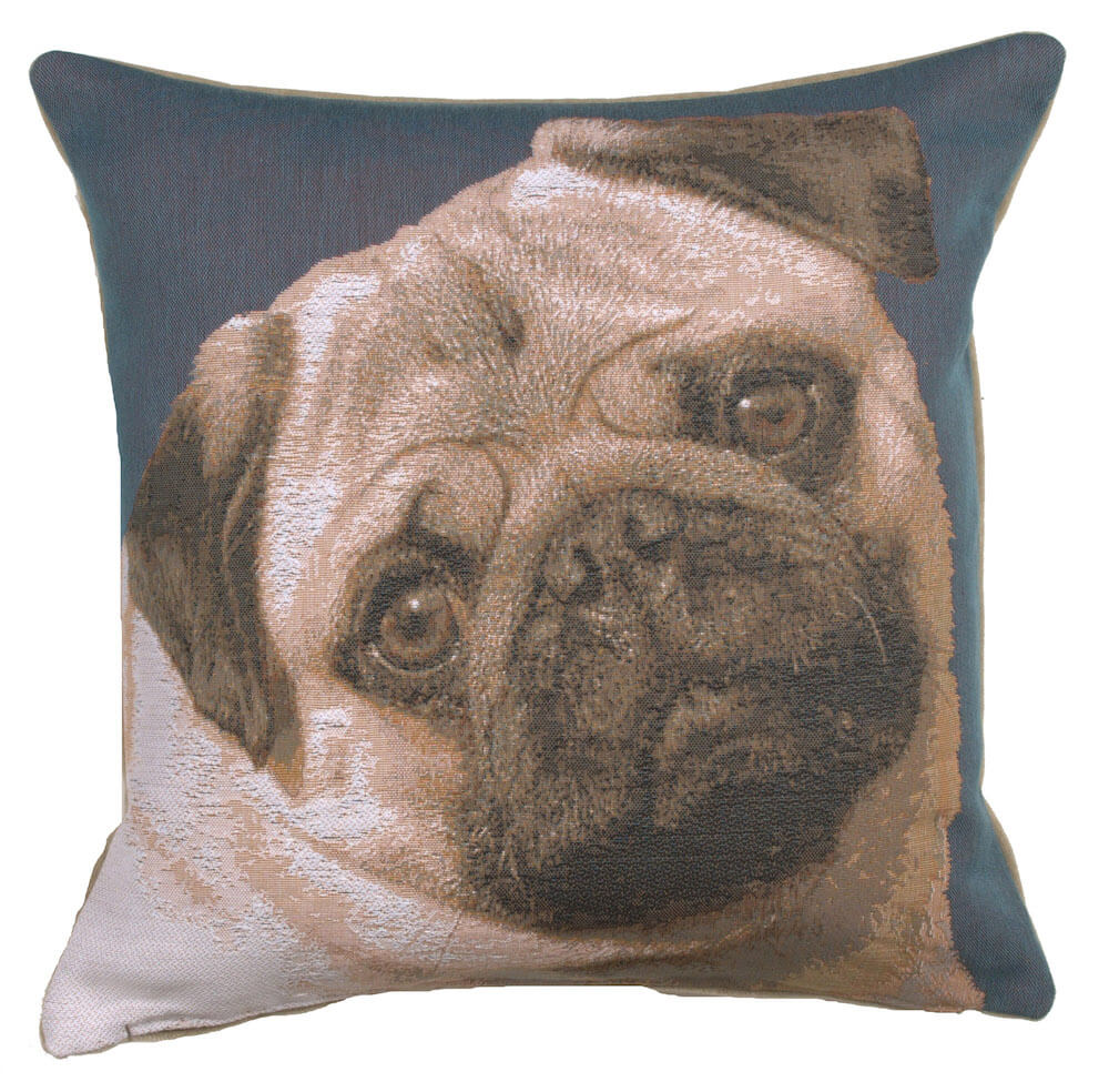 Pugs Face Blue French Pillow Cover 