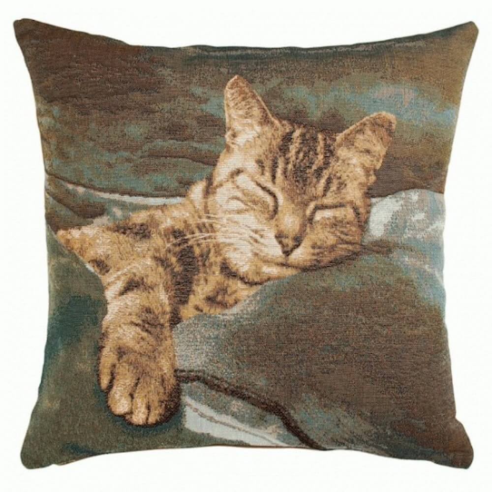 Sleeping Cat Blue I French Pillow Cover 