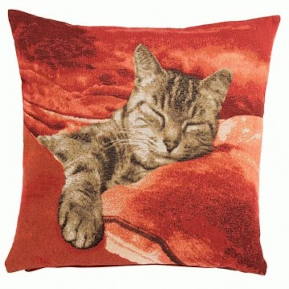 Sleeping Cat Red I French Pillow Cover 