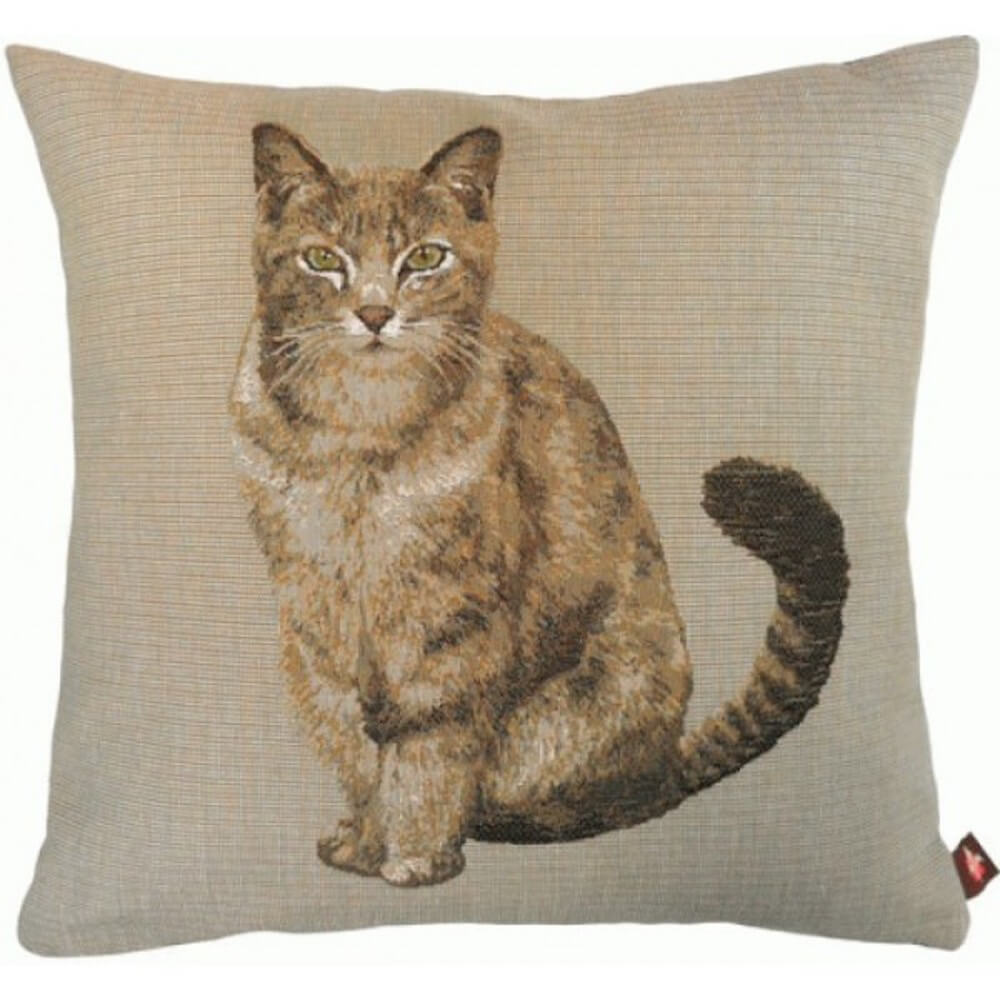 Tabby Cat Sitting Light Grey  French Pillow Cover 