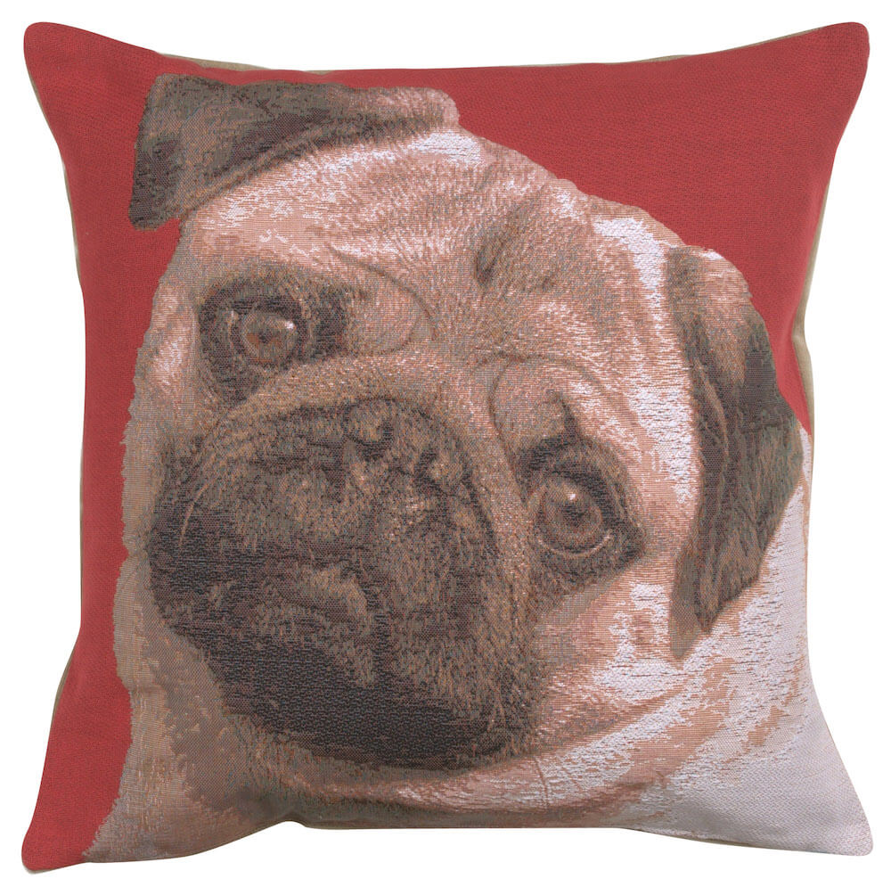 Pugs Face Red  French Pillow Cover 