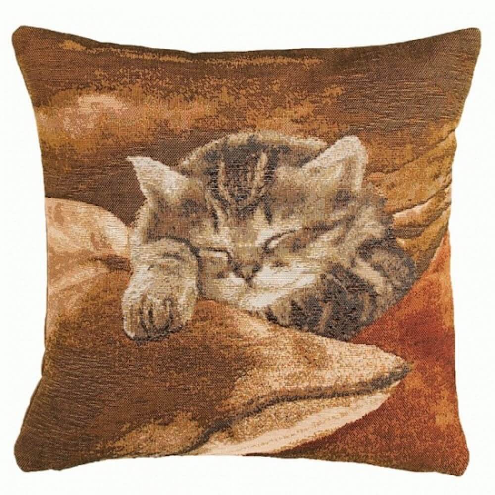 Sleeping Cat Brown French Pillow Cover 