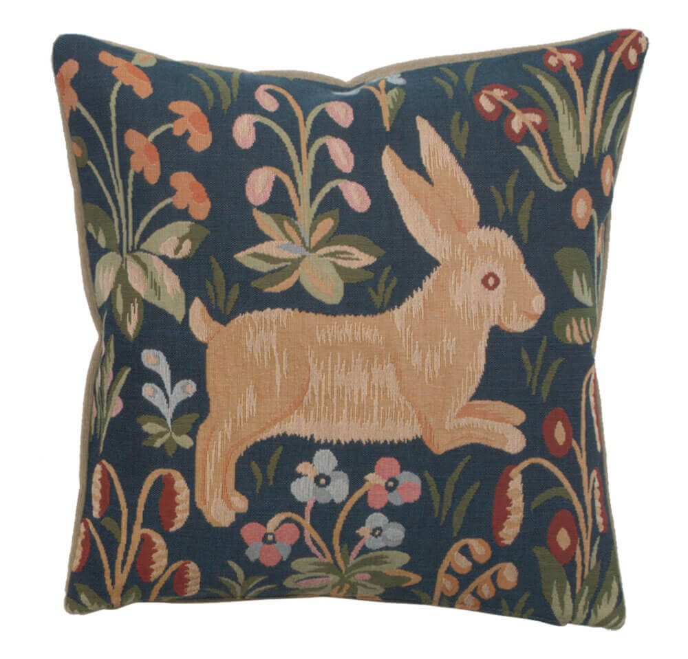 Running Rabbit in Blue  French Pillow Cover 