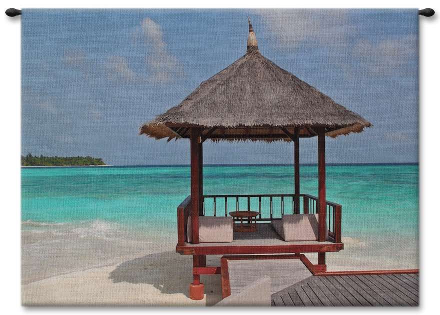 Tropical Beach Hut Wall Tapestry Carolina, USAwoven, Cotton, Hanging, Tapestries, Tapestry, Wall, Woven, Photograph, Photography, Exclusive, tapestries, tapestrys, hangings, and, the