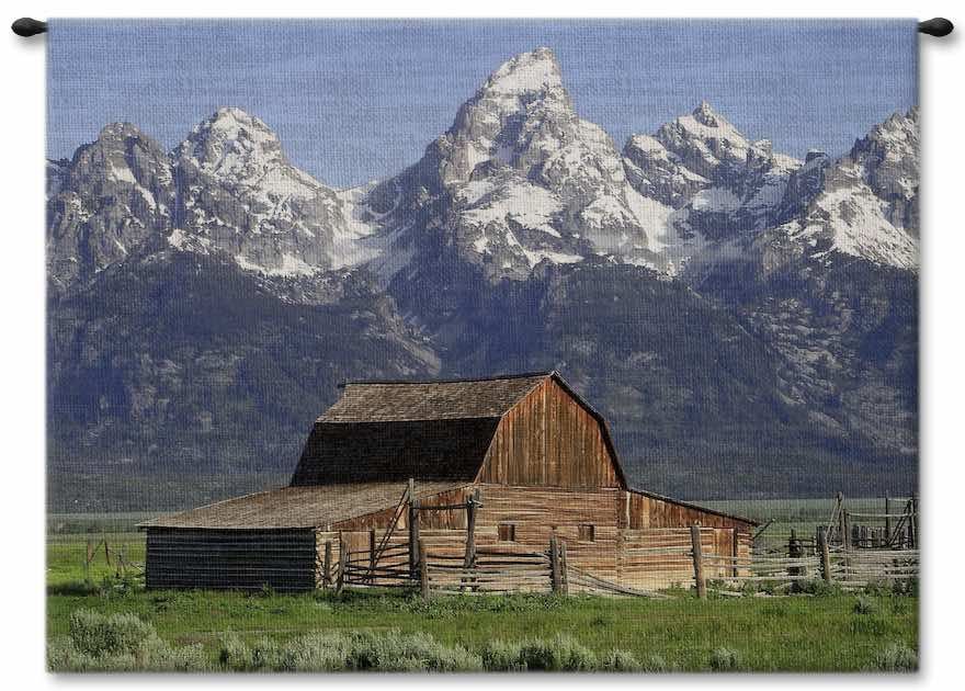 Grand Tetons & Barn Wall Tapestry Carolina, USAwoven, Cotton, Hanging, Tapestries, Tapestry, Wall, Woven, Photograph, Photography, Exclusive, Mountains, tapestries, tapestrys, hangings, and, the