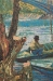 Angler and Boat at Pont de Clichy Belgian Wall Tapestry - W-7352